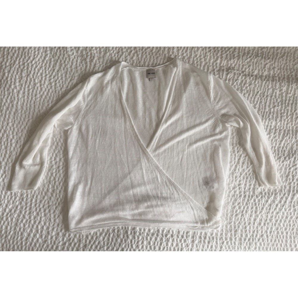 NIC+ZOE White Linen 4-Way Wrap Cardigan Balletcore Sweater Large